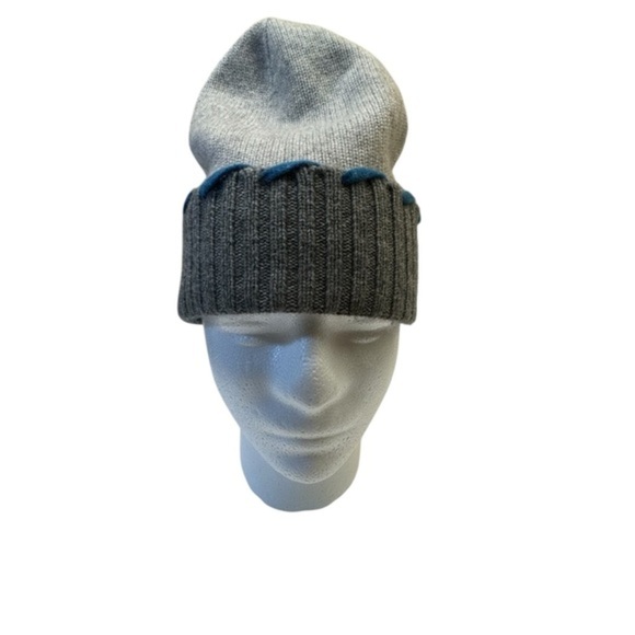 French Knot X Sundance-Braided Cashmere/Merino Wool Hat Gray with blue trim - Picture 2 of 9